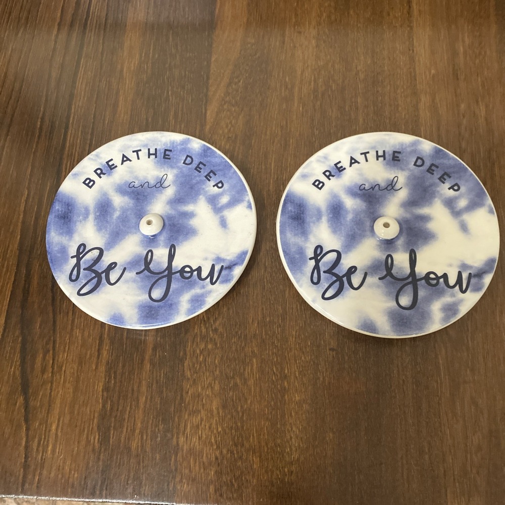 Positive Vibes Incense Holder Set of 2 Breathe Deep Be You Blue Tie Dye Ceramic
